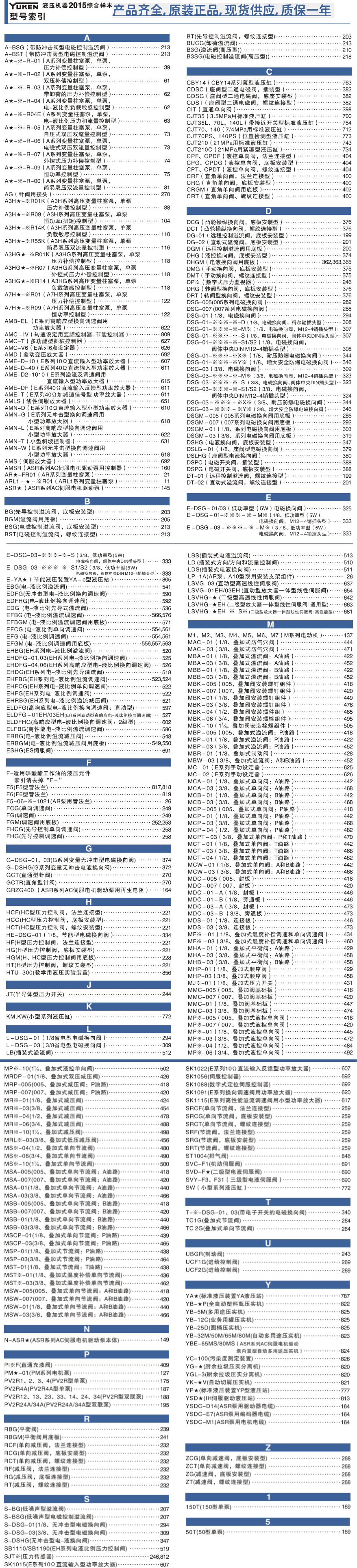 油研產(chǎn)品型號(hào)索引